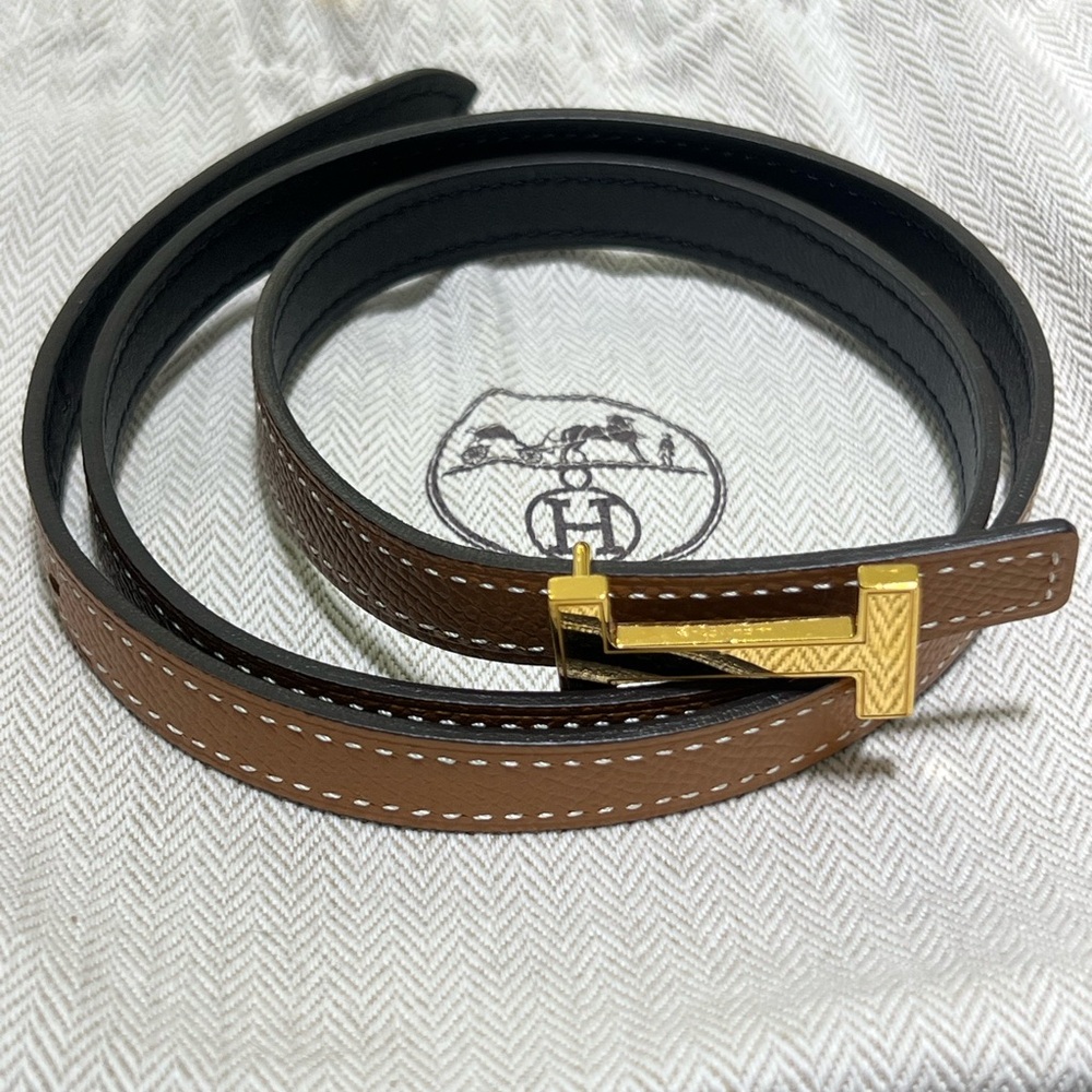 Brown Leather Hermes Reversible 13 MM Focus Belt Kit